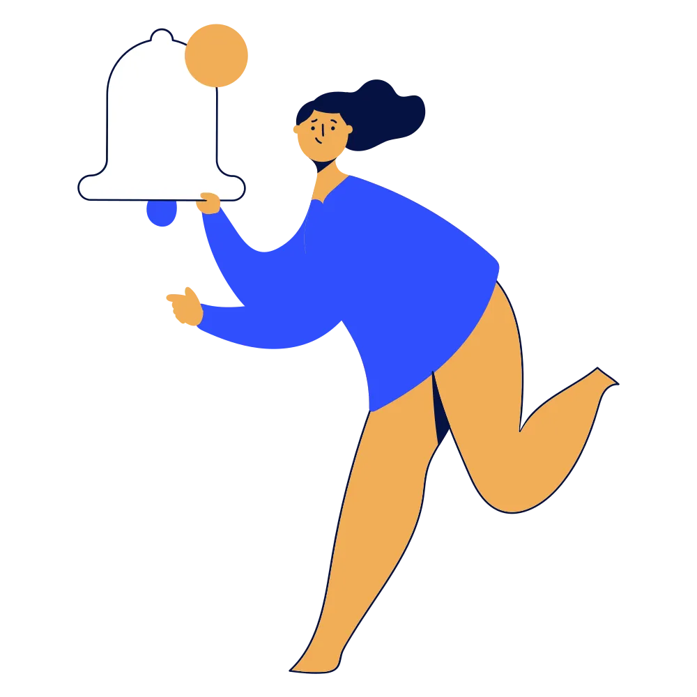 Personagem segurando um sino de notificações