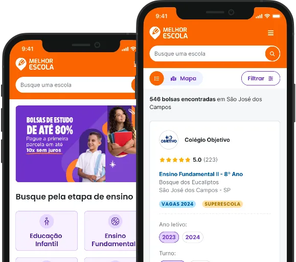 Imagem ilustrativa do site do Melhor Escola em dois smartphones