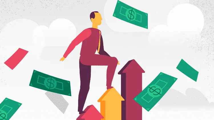 ilustração de profissional crescendo profissionalmente e financeiramente - administração ou ciências contábeis